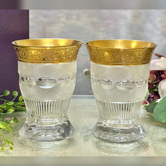 Moser Splendid Gold Tumbler Glasses / Gold Trimmed Moser Splendid Glasses / Vintage Moser Gold Encrusted Tumber Glasses / Splendid Tumblers