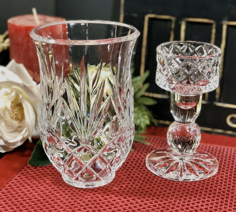 Vintage Candle Holder Cut Crystal Hurricane Candlestick Holder Etsy