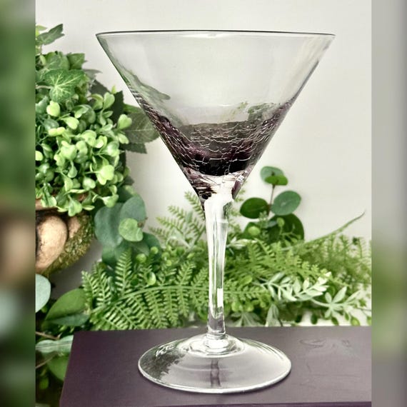 Pier 1 Purple Crackle Martini Glasses / Vintage Pier 1 Purple Martini Glassware / Purple Crackle Martini Glasses / Purple Martini Glasses