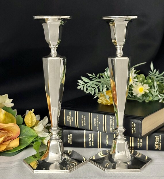 Sterling Silver Tiffany Co Candle Holders Vintage Monogrammed Pair