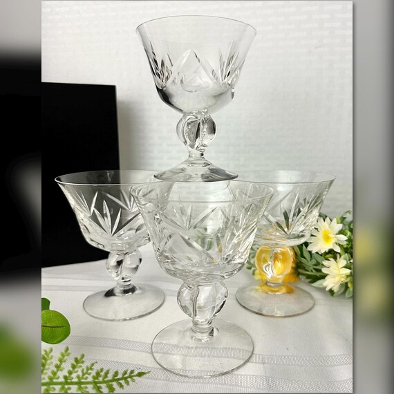 Vintage Swedish Champagne Coupes / Tall Sherbet Glasses / Sweden Blown Glass Champagne Coupes / Sweden Blown Glass Dessert Cups - 4 Pc