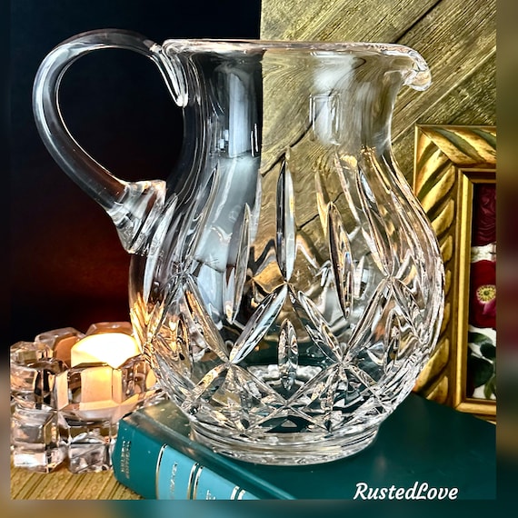 Block Water Pitcher / Vintage Block Olympic Water Beverage Pitcher / Blown Glass Clear Pitcher / Pitcher holds 52 Oz / Vintage Drinkware