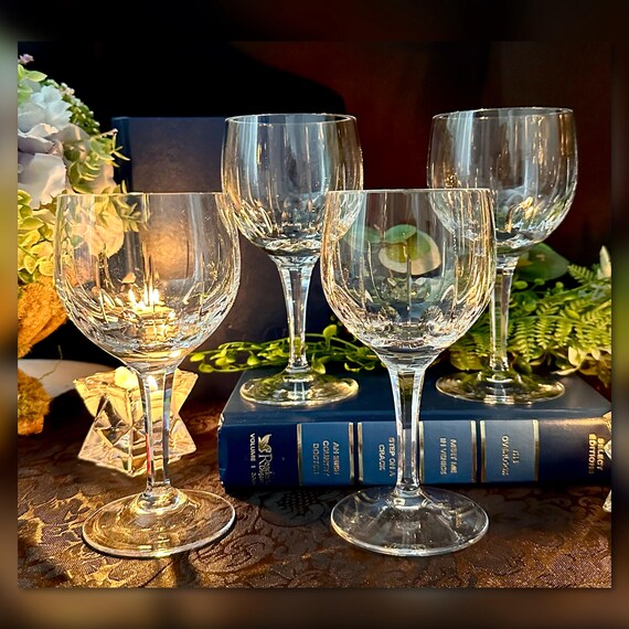 Diana Clear Josair Wine Glasses / Vintage Diana Cut Wine Glasses / Vintage Josair Dianna Wine Goblets / Clear Diana Josair Wine Glasses - 4