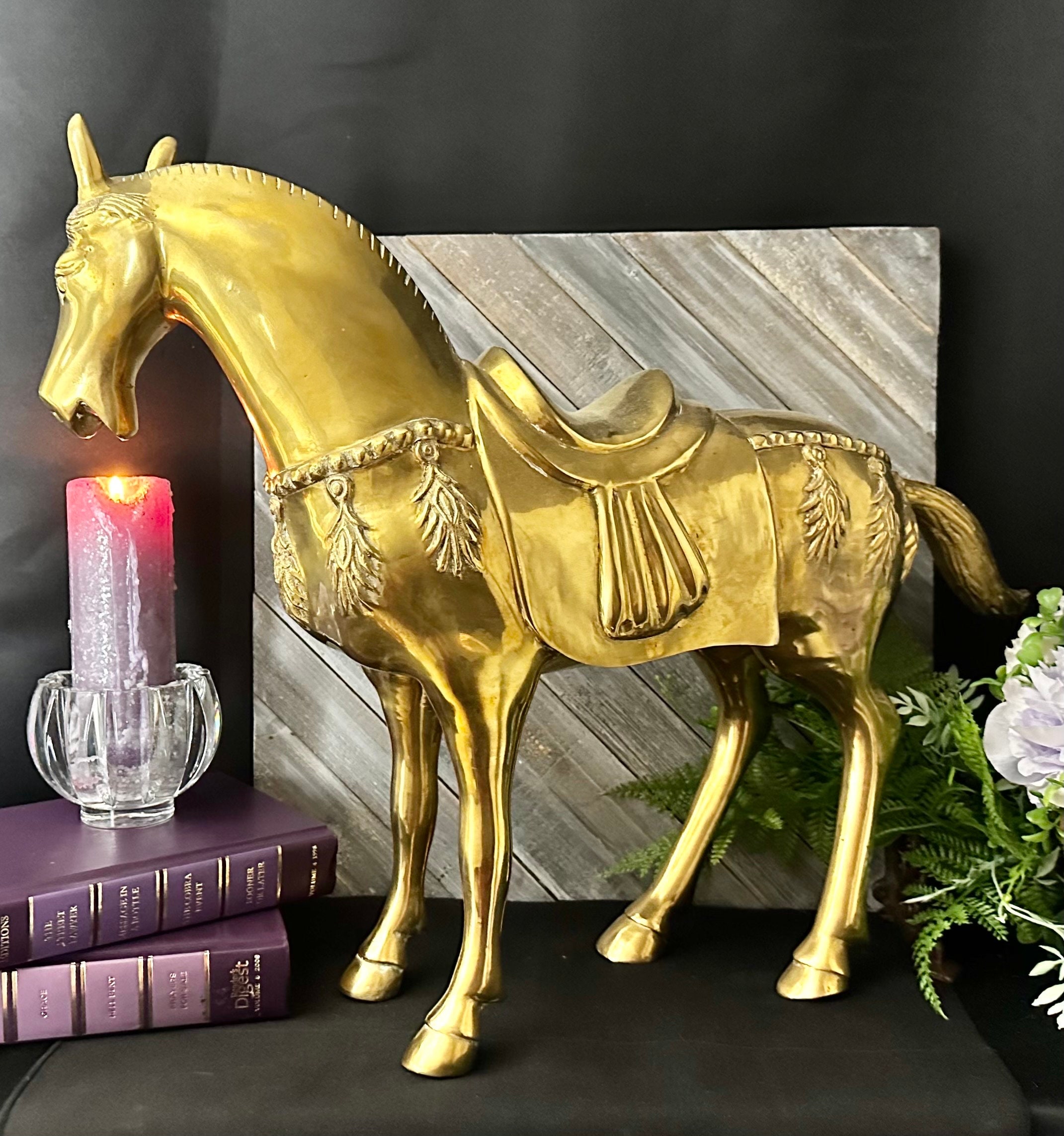 Brass Horse Statue / Mid Century Modern / Large Equestrian Statue