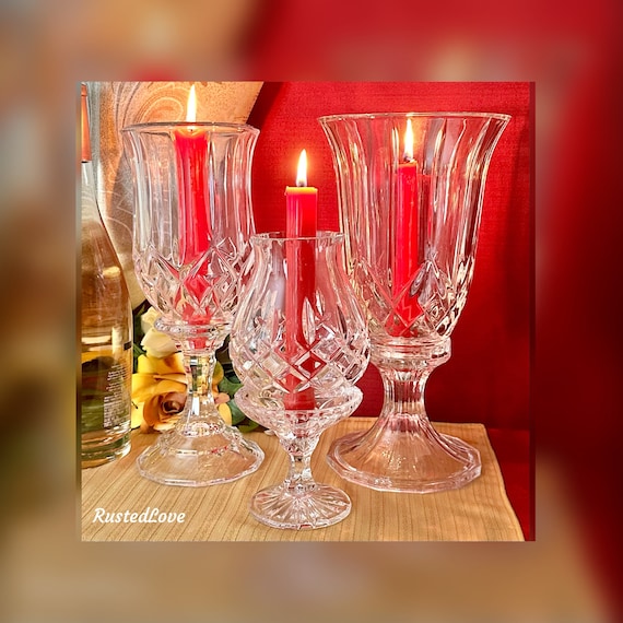 Glass Hurricanes / Hurricane Candle Holders / Vintage Candlestick Holders / Vintage Taper Candle Holders / Vintage Glass Hurricanes