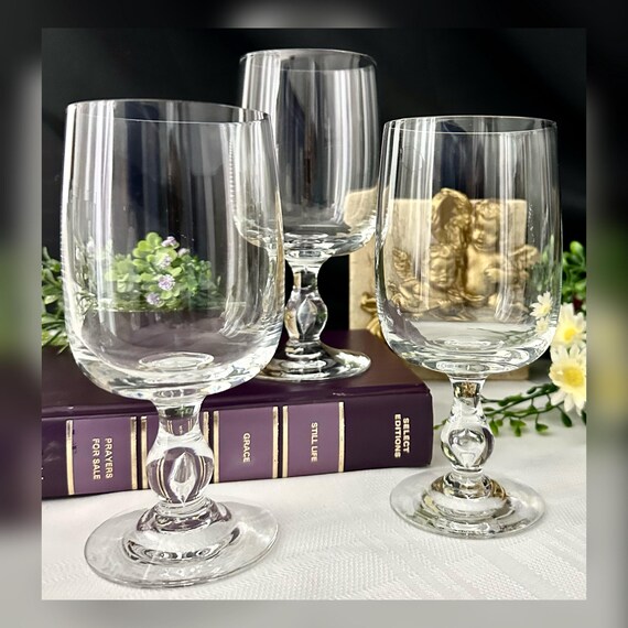 Kosta-Boda Solvig Water Glasses / Solvig Bubble Stem Glasses / Kosta Boda Blown Water Glasses / Solvig 6 1/8" Water Glasses - 3 *Read