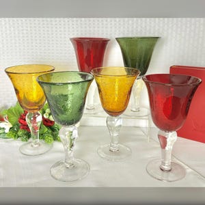 Artland Iris Colored Blown Bubble Glasses / Iris Clear Stem Bubble Glasses / Colored Iris Artland Glasses / Colored Water Glasses  - 6 pcs
