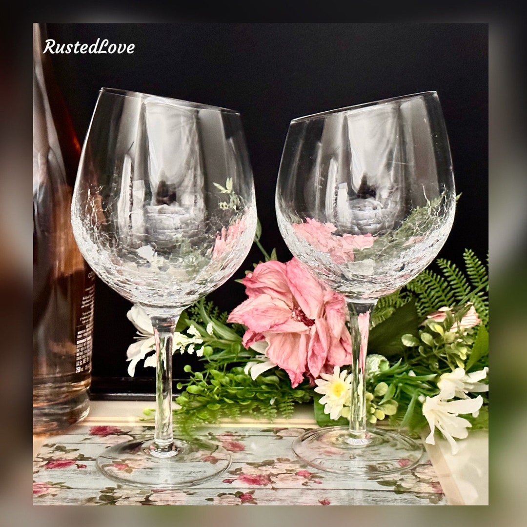 Pier 1 Wine Glasses / Angled Rim Crackle Wine Glasses / Etsy