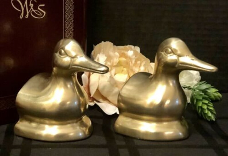 Duck Book Ends solid Brass Vintage Mid Century Modern Nautical Paperweights Pair .......... RustedLoveCo