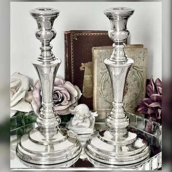 Pair Silverplated Candlesticks Vintage Silver Plate Candle Holders