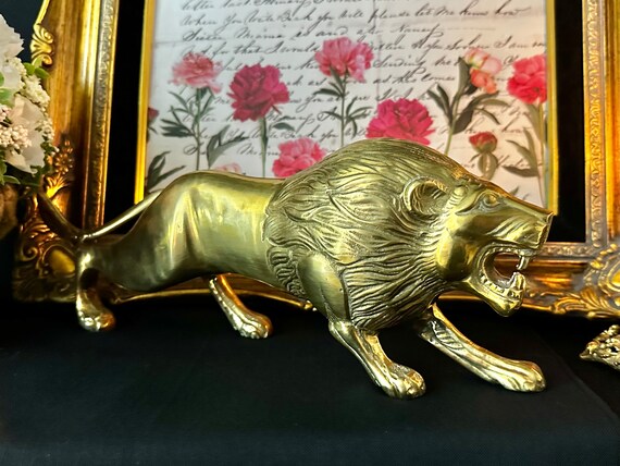Polished Brass Roaring Lion Statue, African Decor (13 Inch) - Etsy