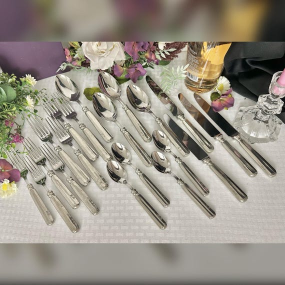 Italian Pewter Valpeltro AIton Silverware Set / Vintage Va 95 Pewter Collectible Silverware Set /  20pc Pewter Valpeltro Alton Silverware
