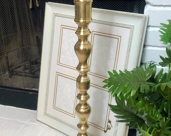 Two Matching Vintage Tall Etched Brass Floor Candlesticks Candle