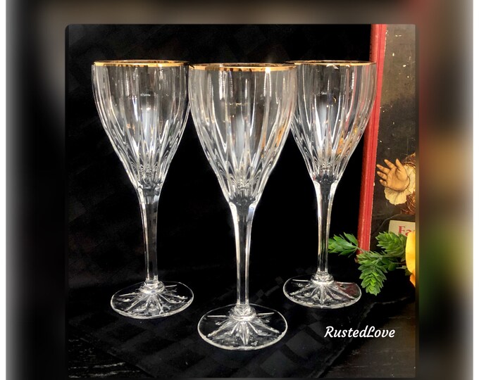 Mikasa Crystal Glasses / Mikasa Golden Tiara / Water Goblets / Elegant