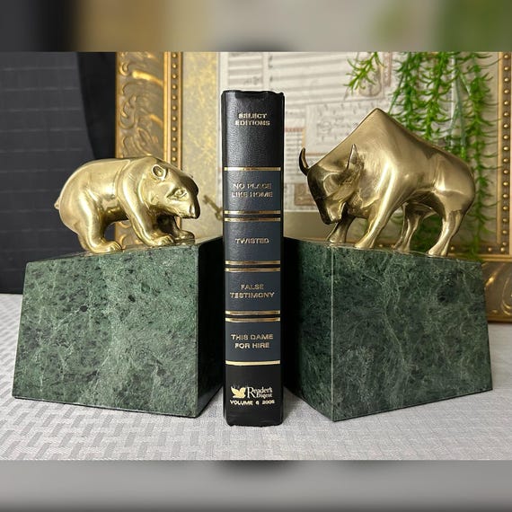 Brass Bull and Bear Book Ends / MCM Brass Wall Street Bookends / Book Ends Bull & Bear Stock Market / Vintage Wall Street Bookends