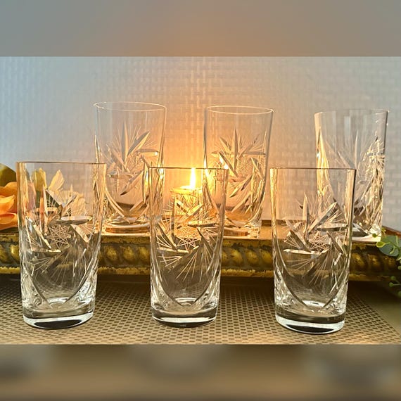 American Cut Pinwheel Highball Glasses / Pinwheel Star Designed Highball Glasses / Pinwheel Cut Vintage Barware Glasses / Highball Glasses 6