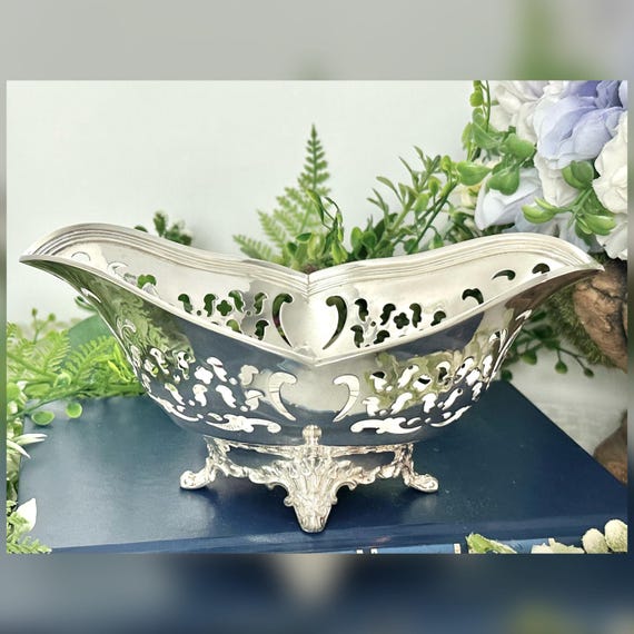 Tiffany Sterling Silver Pedestal Bowl Pierced Candy Dish Nut Bowl Monogram Vintage