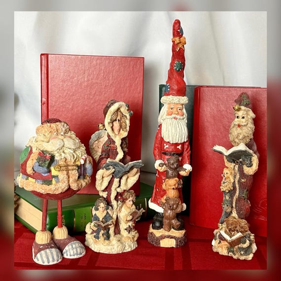 Vintage Christmas Figurines Set of 4 Santa Holiday Shelf Decor