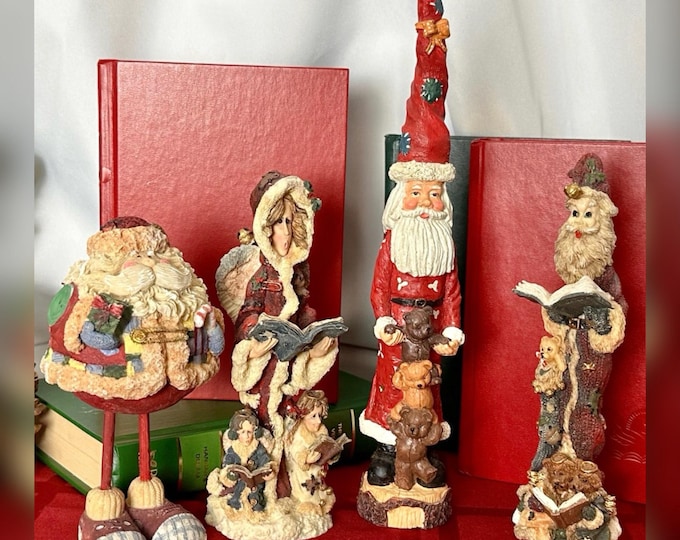 Vintage Christmas Figurines Set of 4 Santa Holiday Shelf Decor