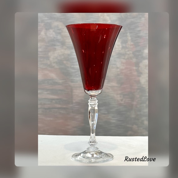 Vintage Lenox Red Water Glass / Lenox LC71 Red Blown Glass / Red Glass with Clear Stem / Vintage Lenox Ruby Red Bowl Drinkware LC71 - 1