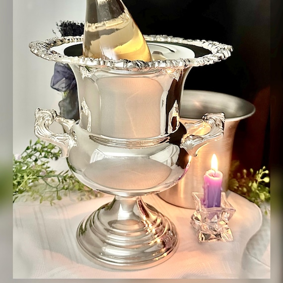 Champagne Bucket Silver Plated / Vintage Sheridan Silver Plated Ice Bucket / Silver Wine Chiller w/ Liner / Sheridan Silverplated Trophy Urn
