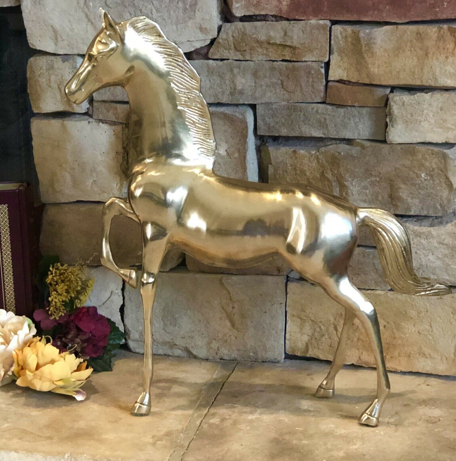 Solid Brass Horse Vintage Equestrian Statue Galloping Etsy