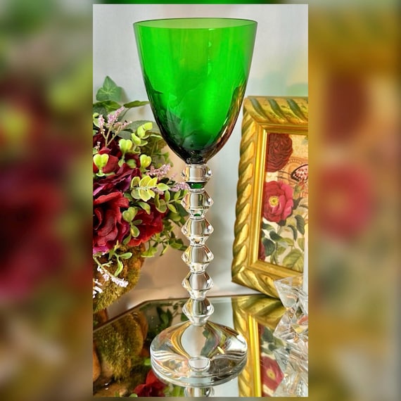 Baccarat Vega Emerald Green Rhine Wine Glass Crystal France Vintage