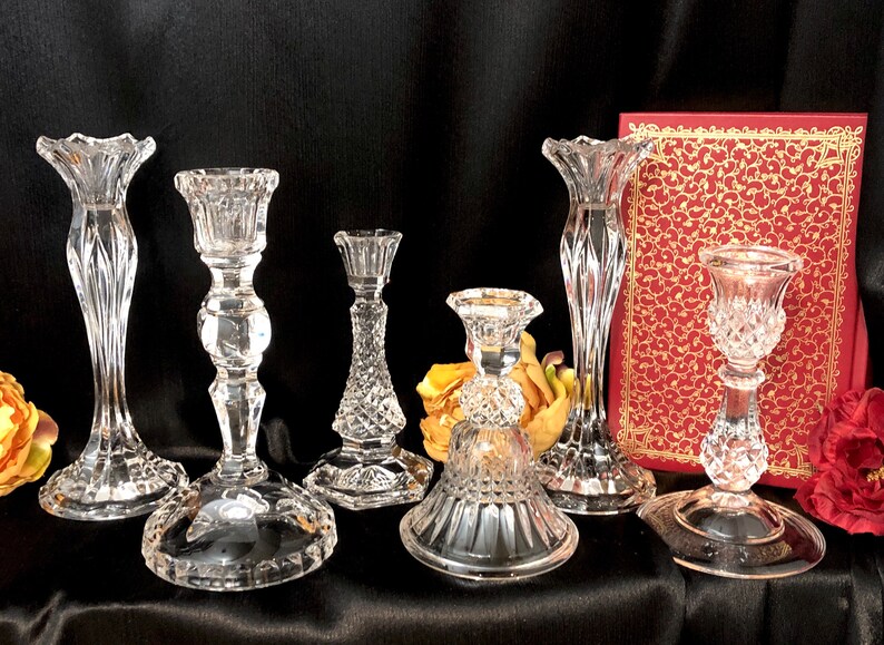 Vintage Crystal Candle Holder Set, Mixed Glass Taper Candlesticks - Etsy