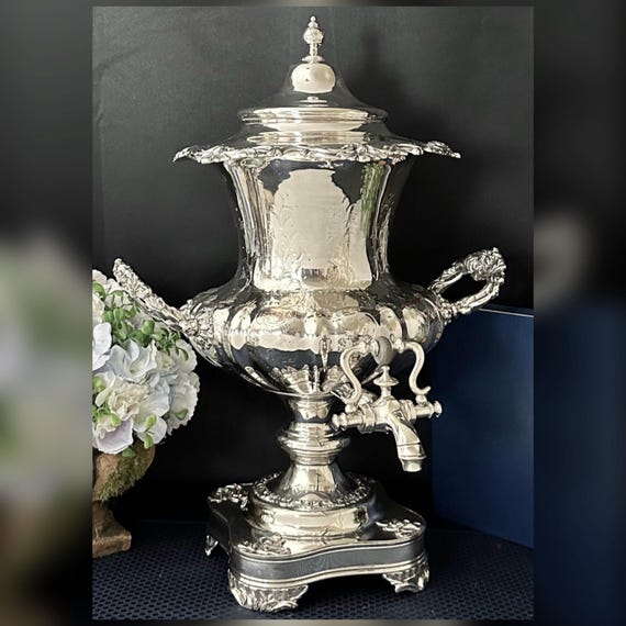 Antique Silver Plated Samovar Vase - Decorative Flower Urn