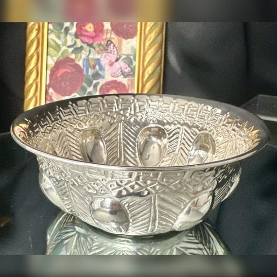 Vintage Sterling Silver Trinket Dish Ornate Floral Candy Bowl Ring Holder Vanity Decor
