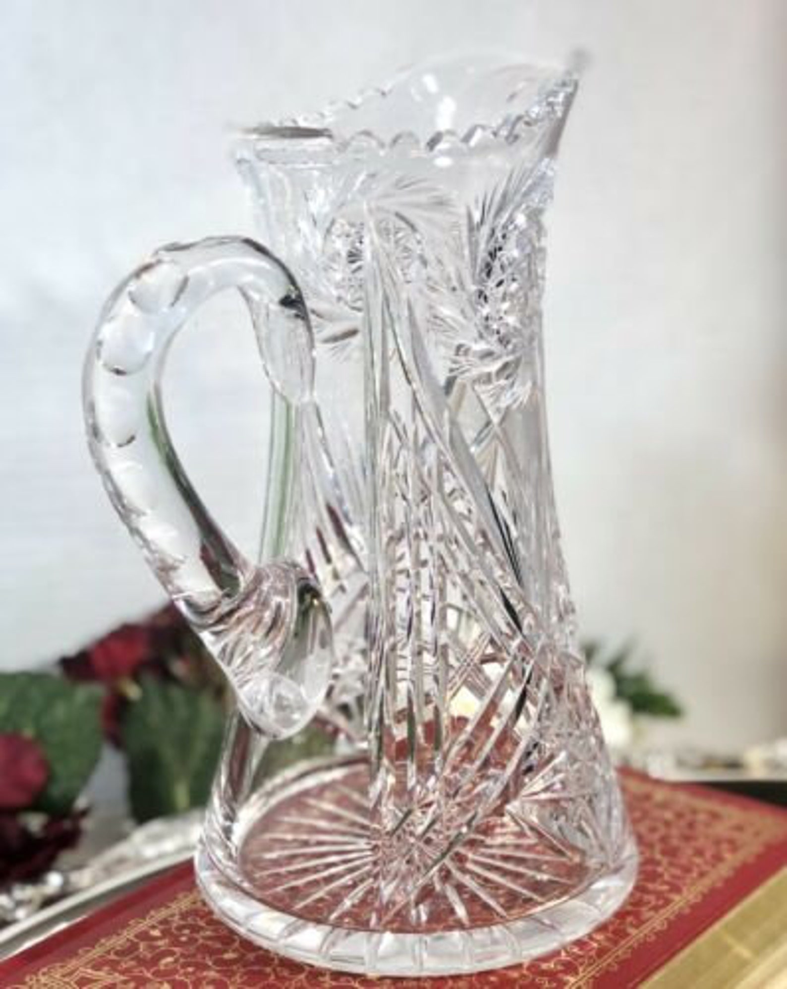 Antique American Brilliant Crystal Water Pitcher Pinwheel X Etsy