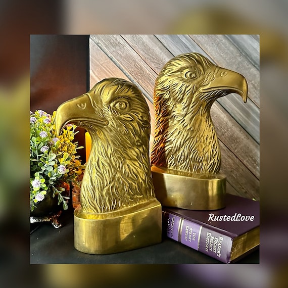 Bookends Brass Eagles / Vintage Home and Decor / MCM / Desk Office / Shelf Decor / Gold Bald Eagles / Solid Brass / For the Home / Gift