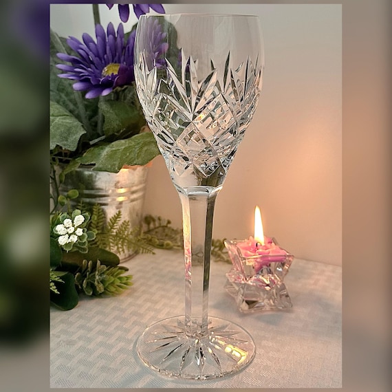 Ceska Tradition Water Glass / Ceska 9" Vintage Clear Cut Crystal Glass / Tradition by Ceska Water Goblet