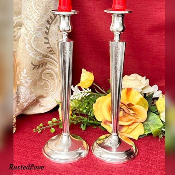 WEB Sterling Silver Candle Sticks / Silver Tall Etched Candle Holders / Sterling Silver Candlestick / Vintage Sterling Silver Candle Holders