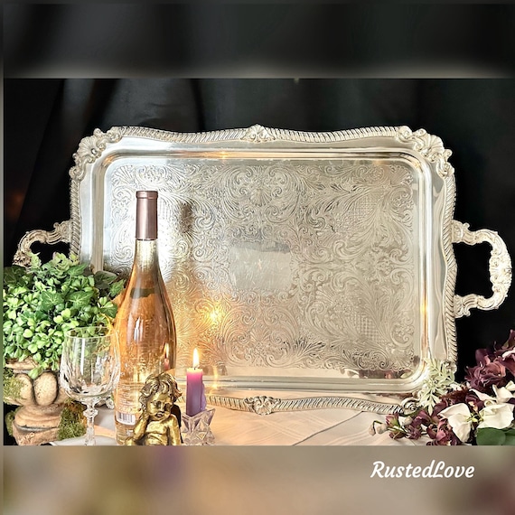 Sheridan Silver Shell & Gadroon Tray / Vintage Silverplated Sherian Serving Tray / Large Tea and Coffee Service Tray / Sheridan Silver Tray