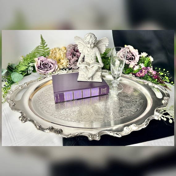 Wallace La Reine Silverplate Serving Tray Silver Plate butler Tray Bar Cart Tray Monogram