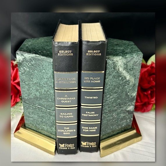 Vintage Decorative Crafts Book Ends / Green Marble and Brass Book Holders / Decorative Crafts Marble Bookends / Green Stone Book Ends