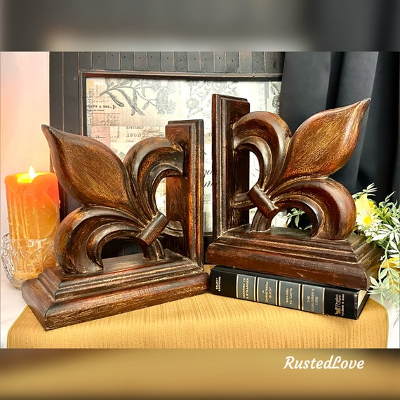 Book Ends / Fluer De Lis Bookends / Unique Office Decor / Paperweight / Shelf Decor / Shelf statues / Library Decoration / Large Pair