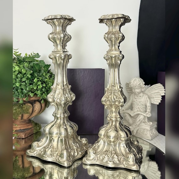 Antique Rocco Silver Candlesticks / Antique Baroque Candle Holders / Continental Silver Rococo German Candle Holders / 19th  C. Candlesticks