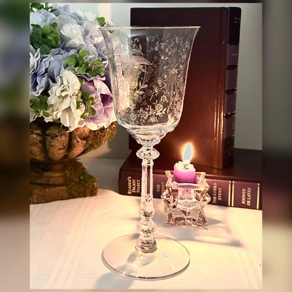 Orchid Heisey Water Goblet / Vintage Blown Heisey Water Glass / Heisey USA Orchid Glass / Etched Vintage Drinkware Glass - 1