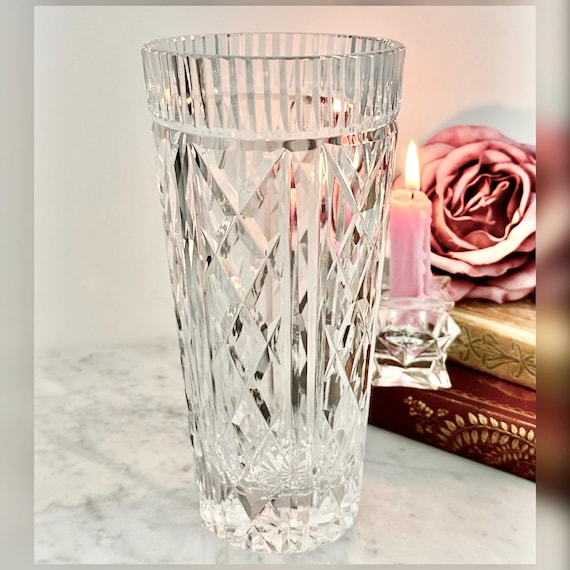 Signed Waterford Crystal Vase, 8-Inch Cut Flower Vase Ireland Vintage