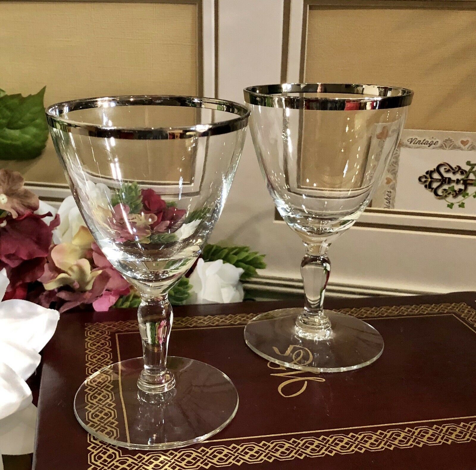 Vintage Fostoria Platinum Rimmed Glasses Claret Wine / Water Etsy