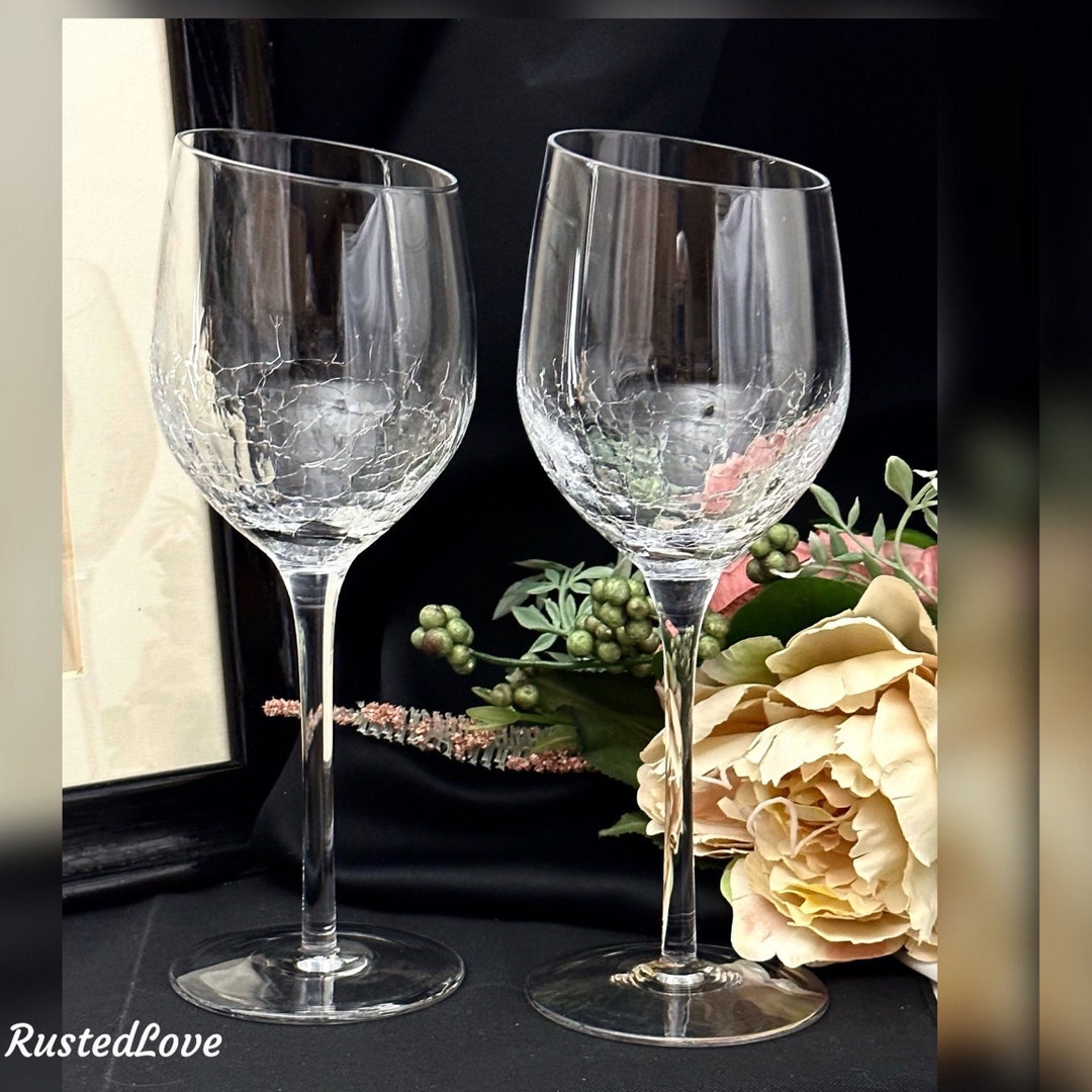 Pier 1 Angled Rim Crackle Glasses / Pier 1 White Wine Glasses / Clear
