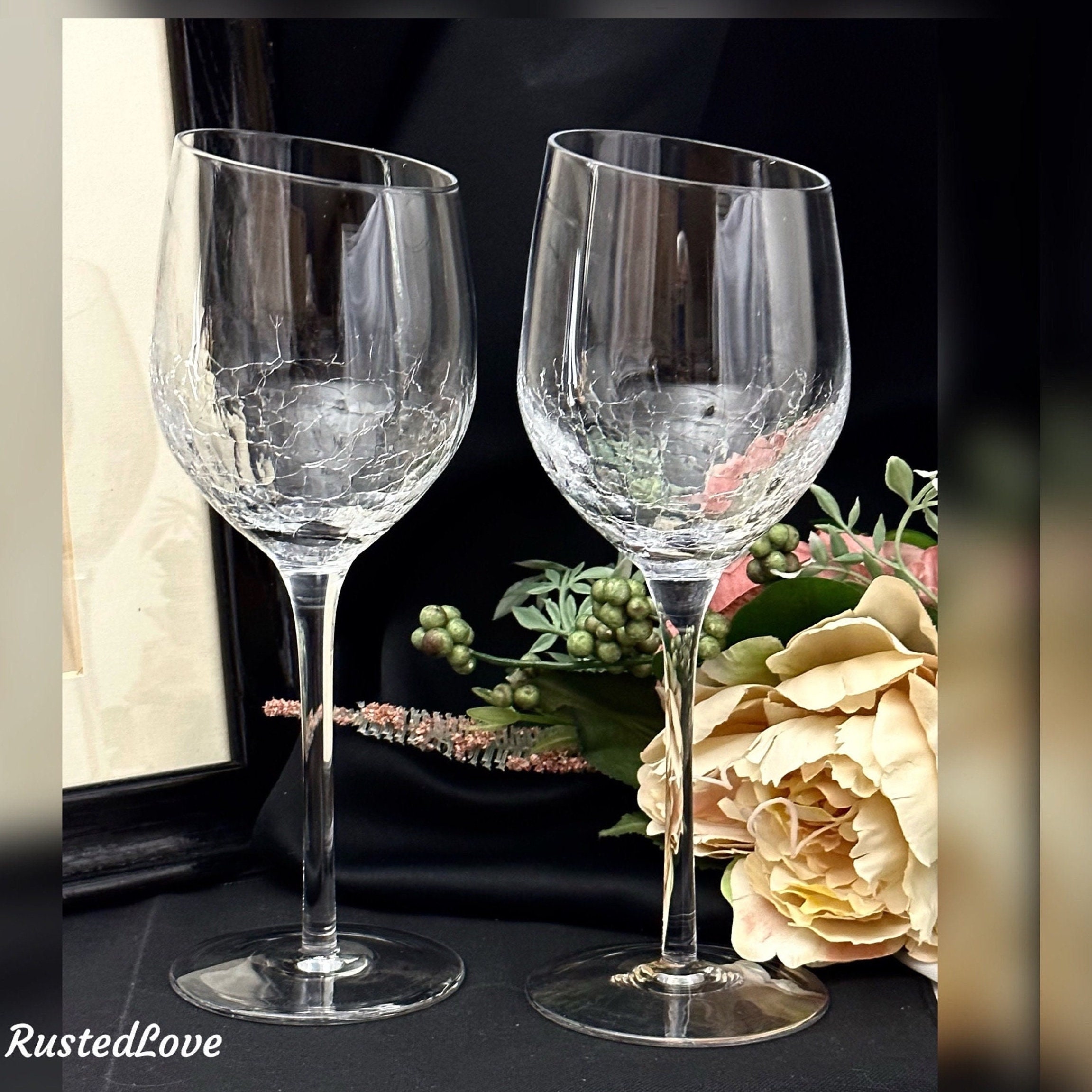 Pier 1 Angled Rim Crackle Glasses / Pier 1 White Wine Glasses / Clear Blown  Glass / Pier 1 Glasses / Crackle Glass Wine Glasses / Drinkware 