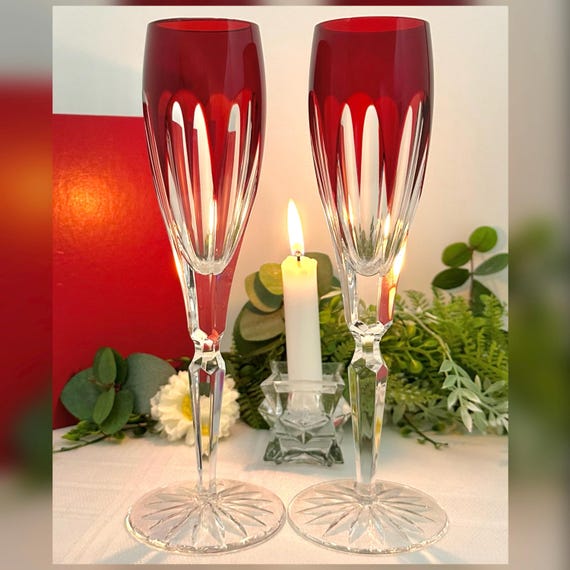 Lausanne Red Faberge Champagne Flutes / Red Champagne Toasting Glasses / Vintage Faberge Champagne Glasses / Wedding Red Toasting Flutes 2