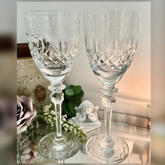 Rogaska Queen Crystal Wine Glasses Pair Vintage Cut Goblets
