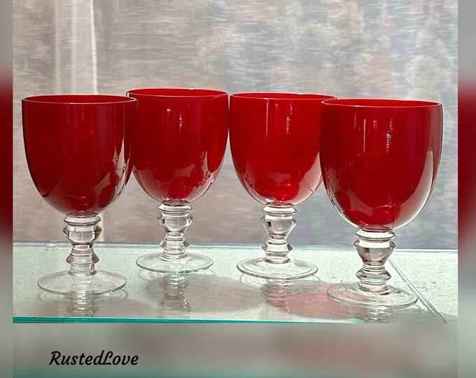 Zrike Camelot Red Water Glasses / Zrike Blown Glass Drinkware / Vintage
