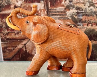 Vintage Wicker Elephant Box Mid Century Lidded Basket Storage