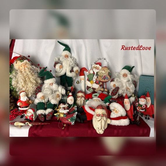 20 Christmas Santa Lot /  Christmas Mixed Hanging Ornaments / Vintage Sized Santa Claus Ornaments /  Vintage Christmas Santa  Decorations