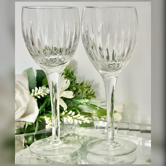 Stuart Monaco Claret Wine Glasses Pair Crystal Stemware Vintage